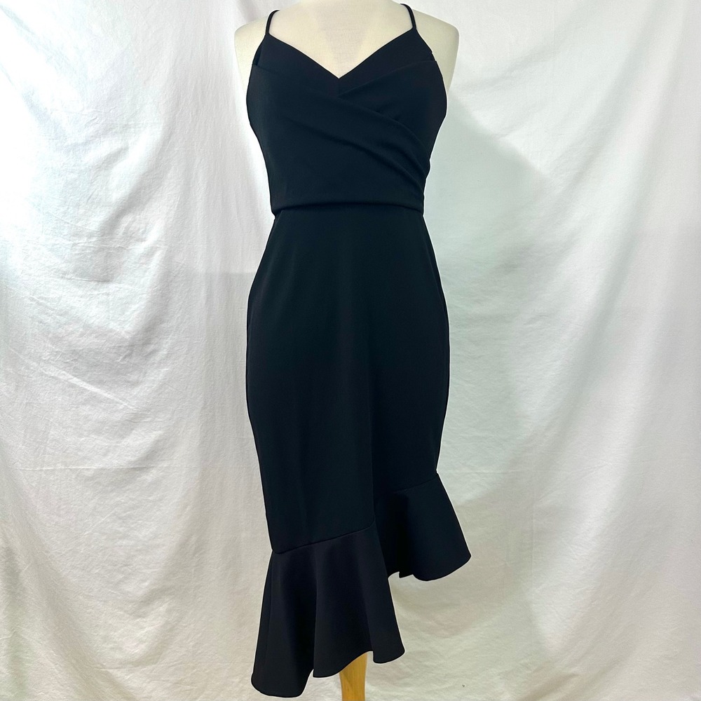 BEBE Vintage Y2K 90s Black‎ Asymmetrical Mini Dress LBD S Club Going Out Bodycon